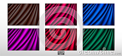 Set of colur silk fabrics on white background. Vector curtain set. Vector Illustration